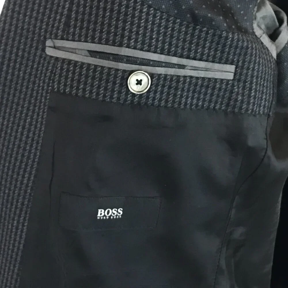 BOSS Hugo Boss Men Size 40 LONG 40L Hutsons Trim Fit Check Pattern Blazer Jacket